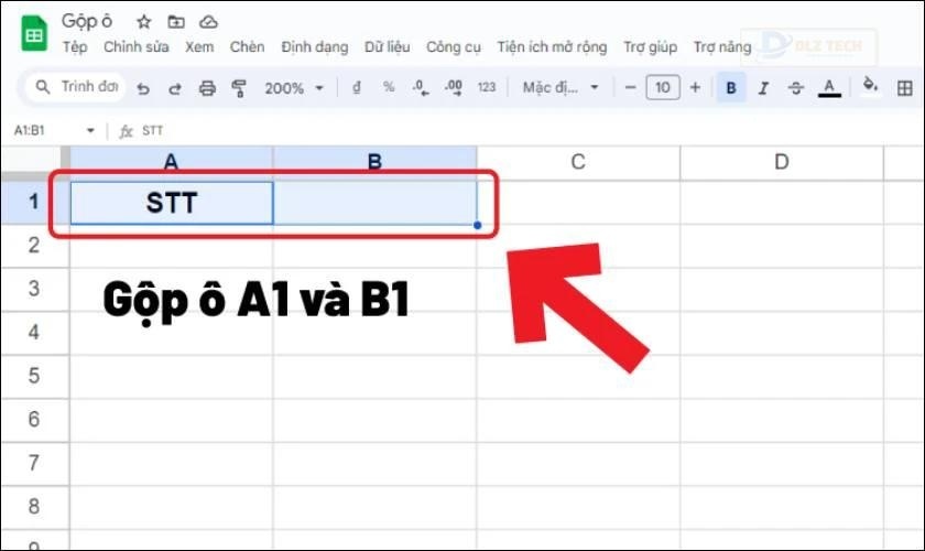 Cách gộp ô trong GG Sheet đơn giản