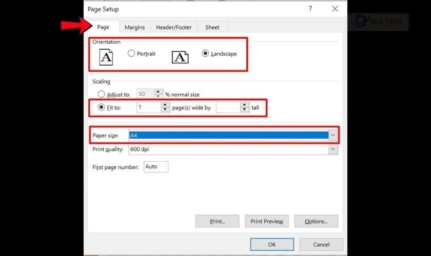 Cấu hình Page Setup cho việc in