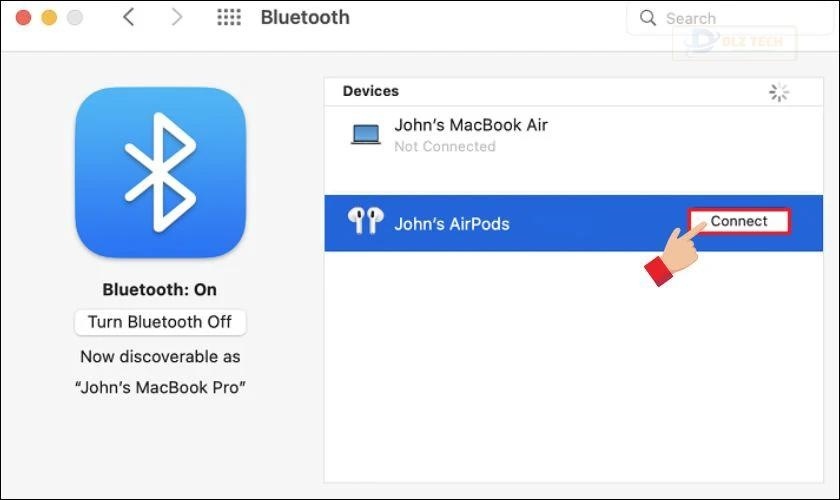 Chọn tên AirPod sau đó nhấn Connect để kết nối