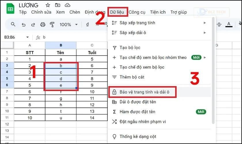 Khóa ô trong Google Sheet