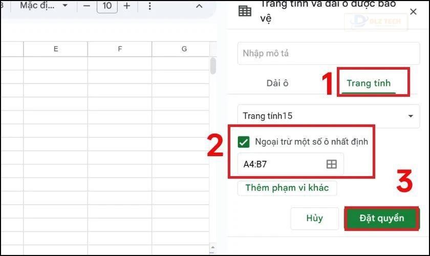 Chọn ngoại trừ khi khóa Google Sheets