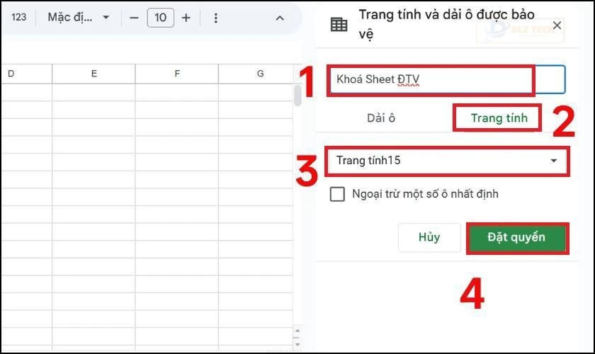 Thiết lập quyền khóa Sheet trong Google Sheets