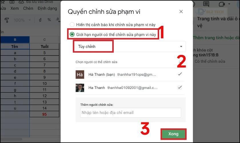 Hoàn tất khóa cột trong Google Sheet