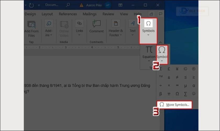 Mở cửa sổ Symbol để xem nhiều tùy chọn khoanh tròn trong Word hơn