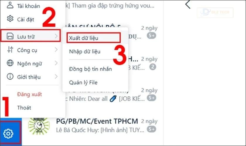 Bấm liên tiếp Sao lưu và Xuất dữ liệu