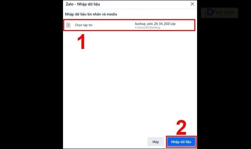 Chọn tập tin rồi click tiếp Nhập dữ liệu