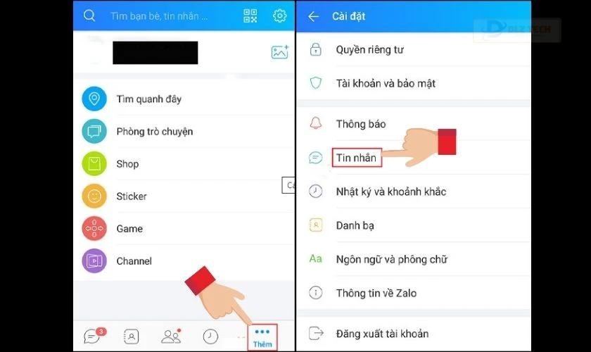 Đăng nhập vào tài khoản Zalo và chọn mục Thêm