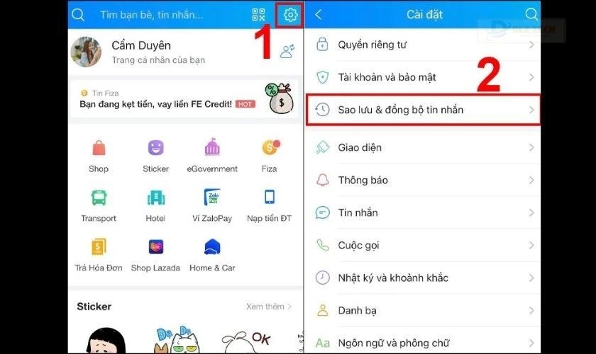 Chọn Sao lưu và đồng bộ tin nhắn