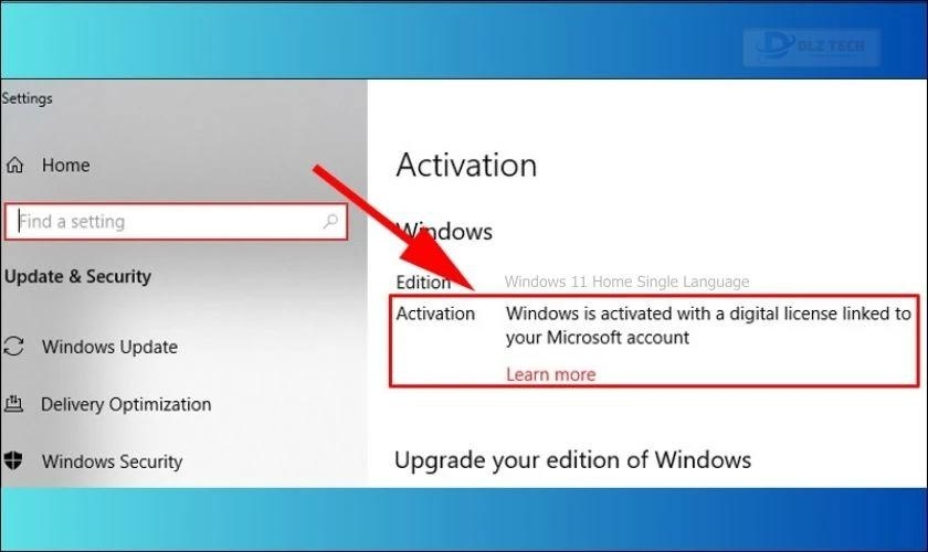 Quan sát trạng thái Win trong mục Activation