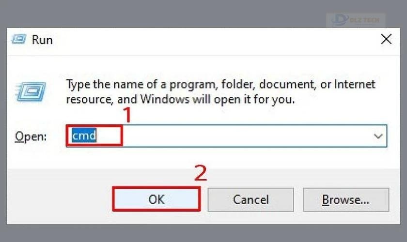 Mở Command Prompt thông qua hộp thoại Run