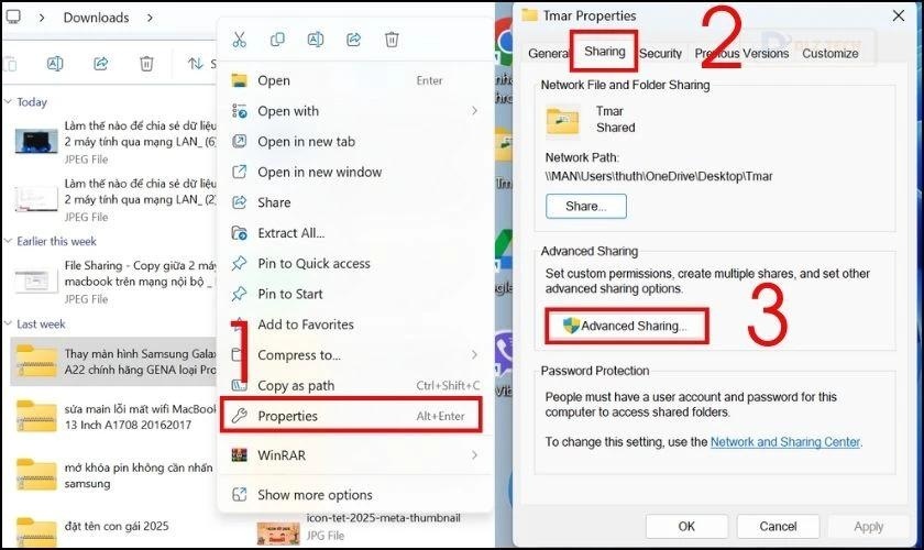 Chọn tab Sharing và chọn mục Advanced Sharing…