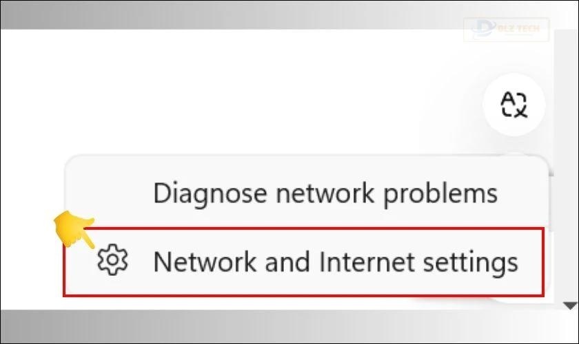 Click và chọn mục Network and Internet Settings