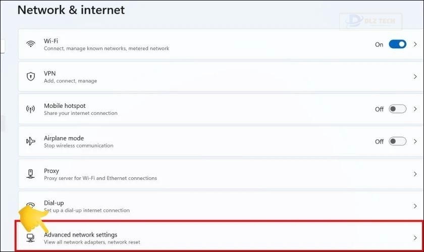 Lướt xuống và chọn danh mục Advanced Network settings