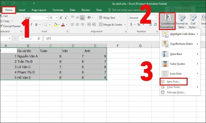 Sử dụng Conditional Formatting trong Excel