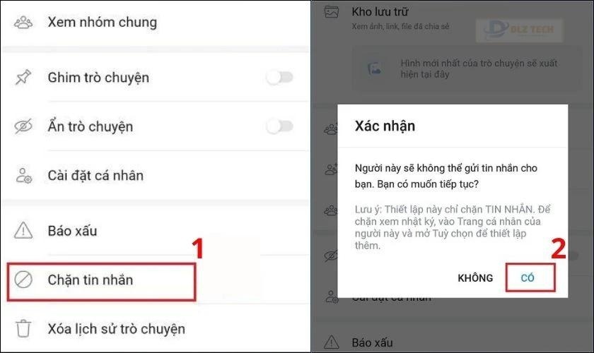 Bấm Có để xác nhận Chặn tin nhắn