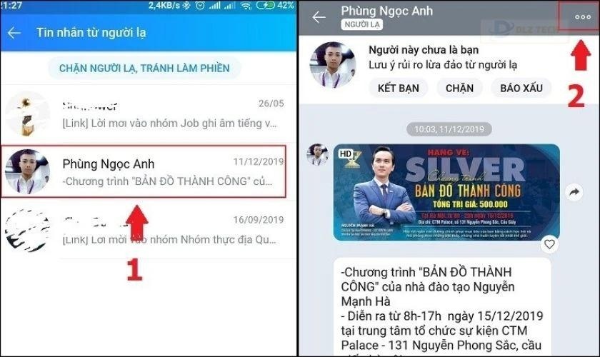 Bấm chọn người cần chặn từ danh sách trò chuyện