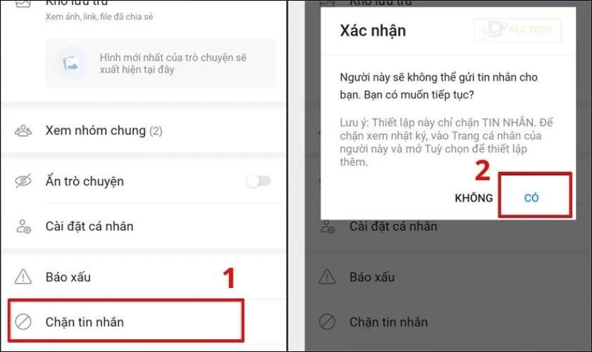 Chọn Chặn tin nhắn và bấm Có để xác nhận
