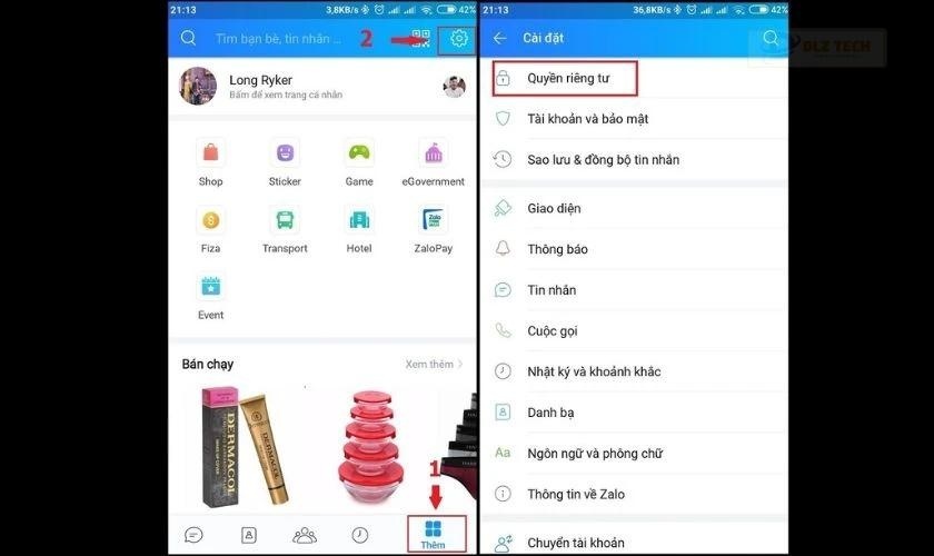 Vào Cài đặt và chọn Quyền riêng tư