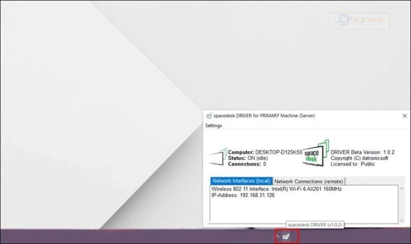 Bảng thông tin Thiết bị kết nối và mạng sử dụng xuất hiện
