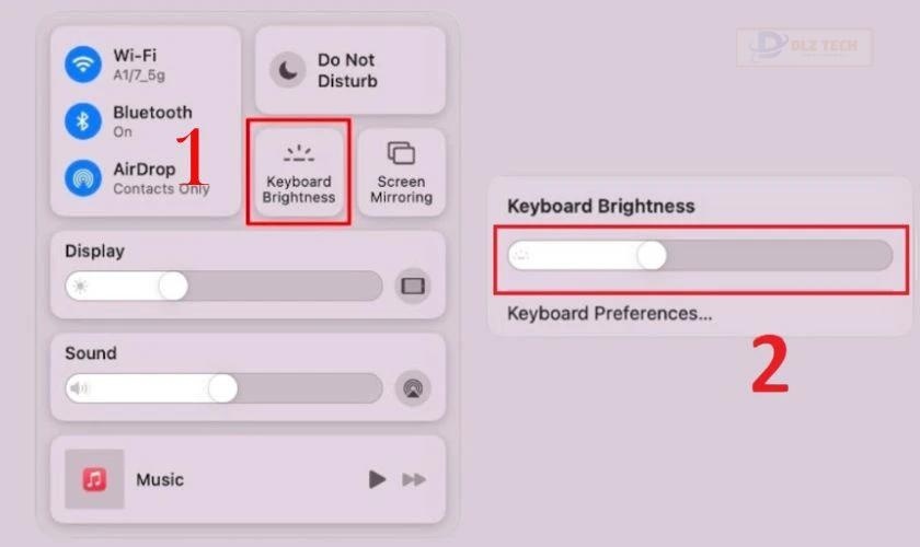 Bật đèn bàn phím MacBook qua Control Center