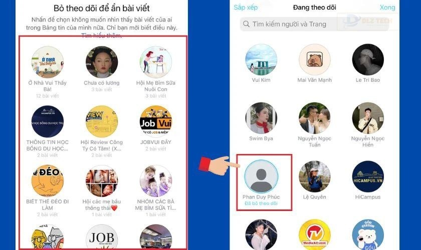 Lựa chọn bỏ theo dõi