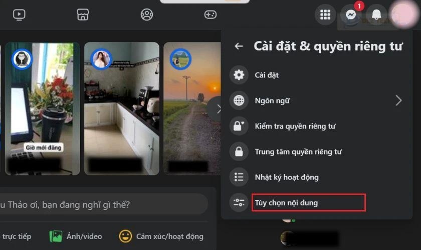 Truy cập vào Tùy chọn nội dung