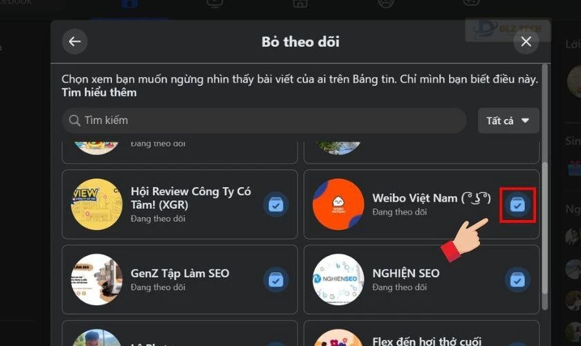 Nhấn nút bỏ theo dõi trên máy tính