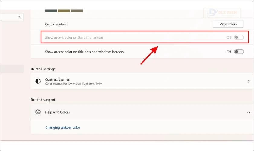 Cuộn xuống và bật tùy chọn Thay đổi màu sắc thanh tác vụ