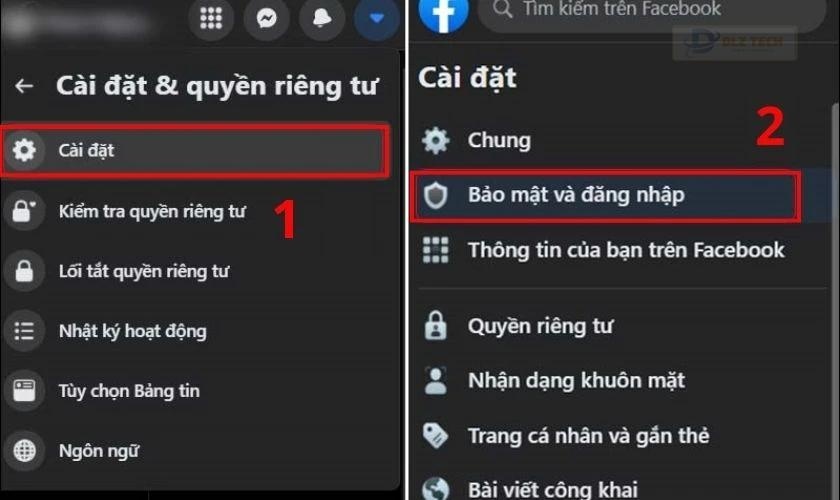 Chọn Bảo mật và đăng nhập