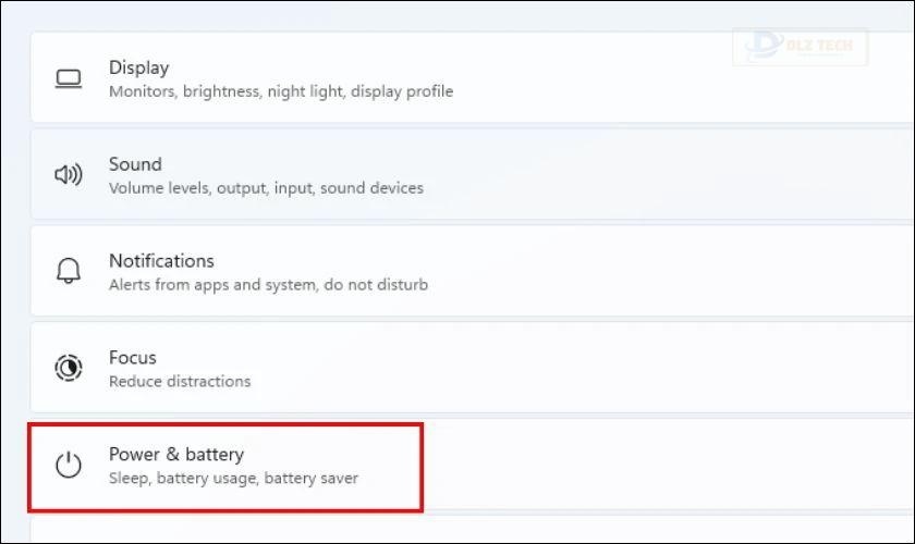 Chọn Power & battery