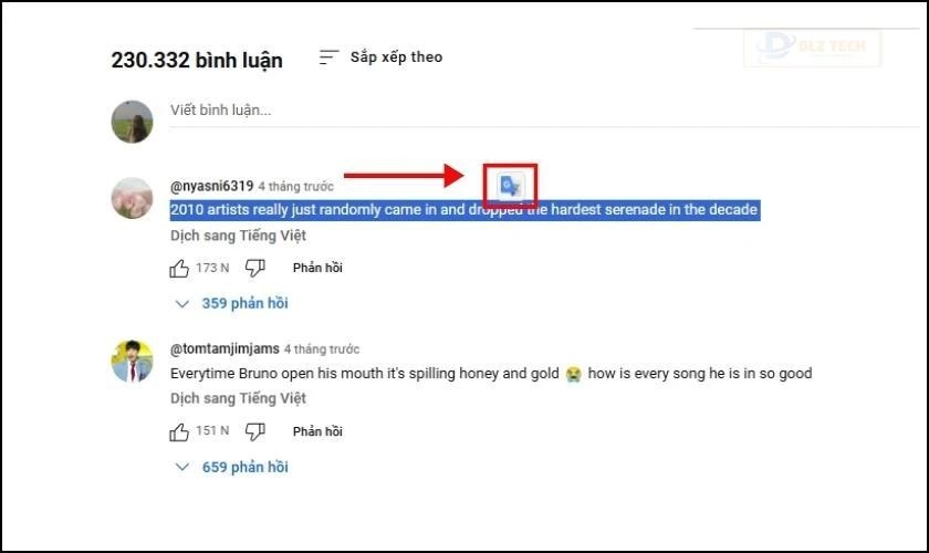 Bôi đậm vào comment muốn dịch