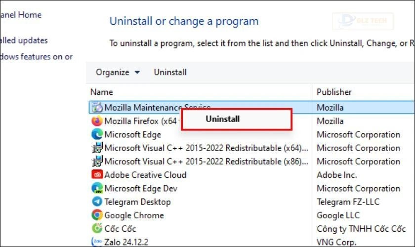 Chọn Uninstall để gỡ bỏ phần mềm