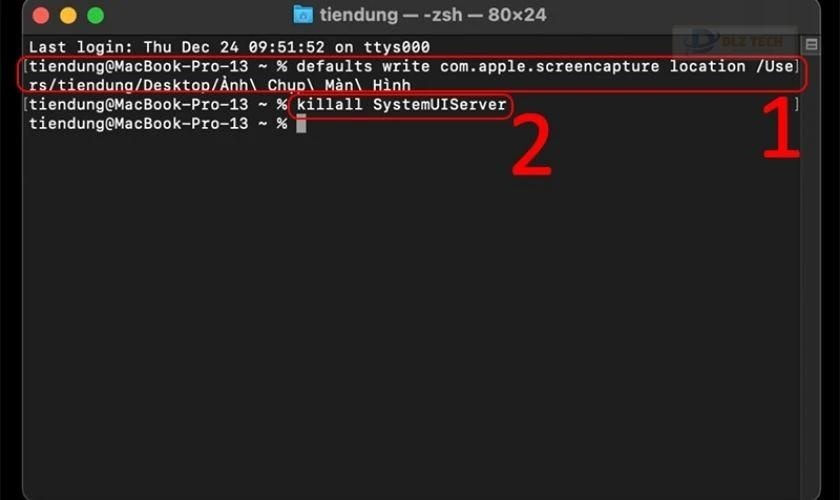 Nhập lệnh killall SystemUIServer để lưu thay đổi