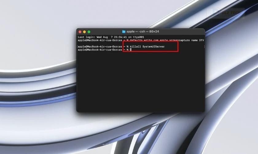 Gõ tiếp lệnh killall SystemUIServer và nhấn Enter để áp dụng thay đổi