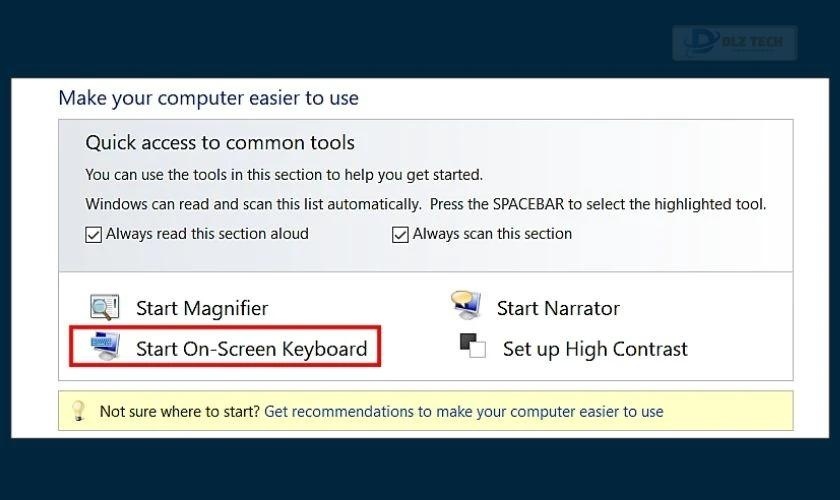 Bắt đầu On-Screen Keyboard