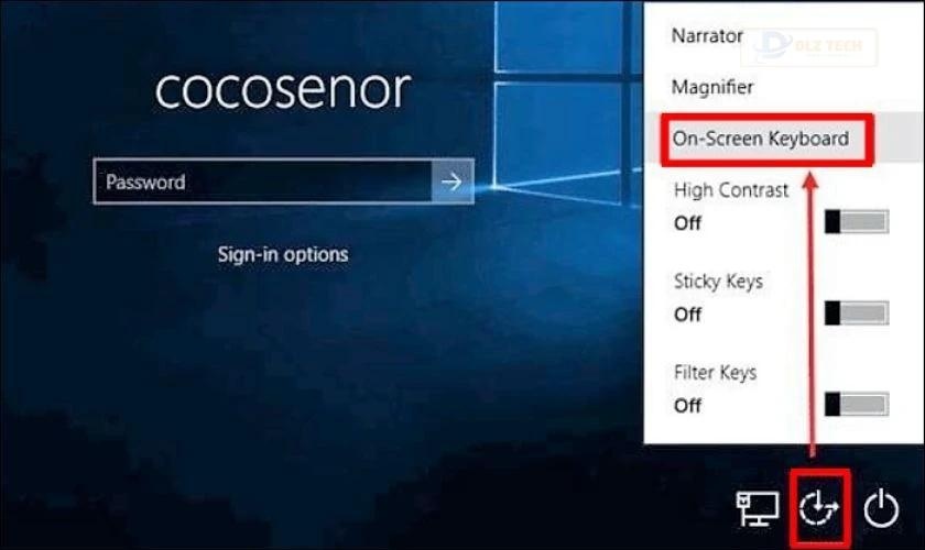 Mở bàn phím ảo từ màn hình khóa