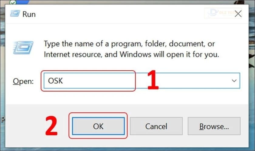 Nhập từ khóa osk vào hộp thoại Run