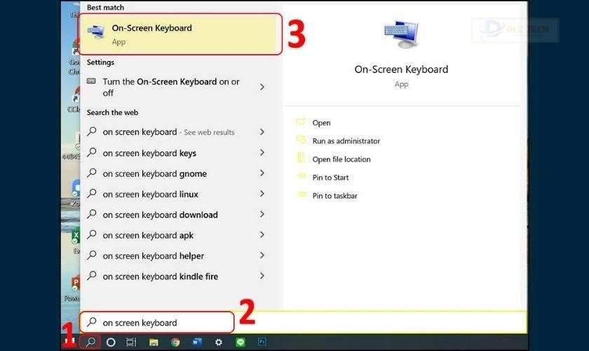 Nhập từ khóa osk vào thanh công cụ tìm kiếm