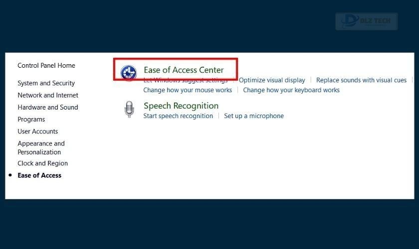 Chọn Ease of Access Center