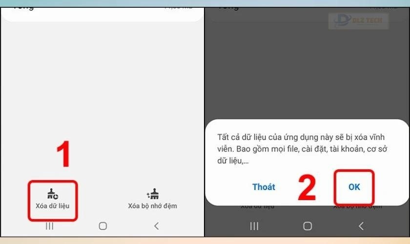 Bấm vào Xóa dữ liệu và xác nhận OK