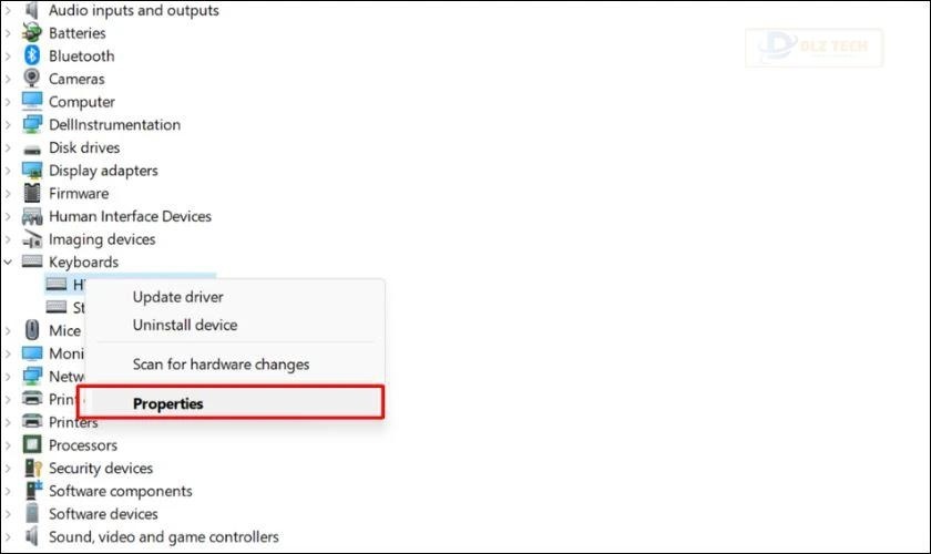 Bấm chuột phải vào HID Keyboard Device rồi chọn mục Properties