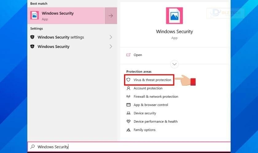 Mở giao diện Bảo mật Windows