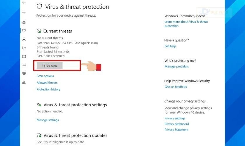 Nhấn vào mục Virus and threat protection và sử dụng nút Quick scan