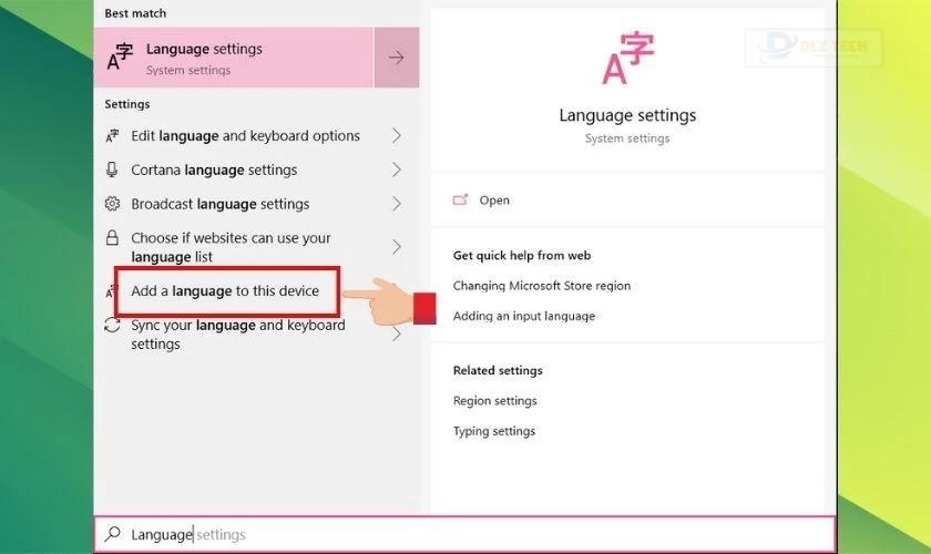 Truy cập vào Add a language to this device