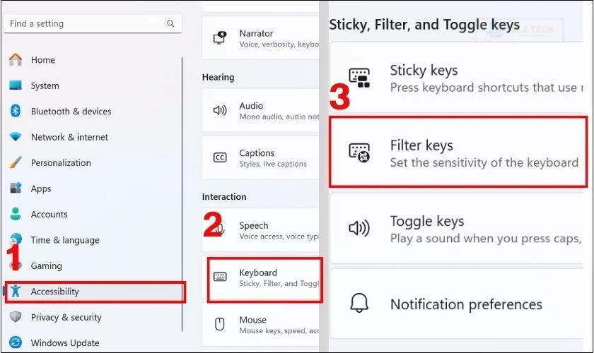 Tìm kiếm mục Use Filter Keys