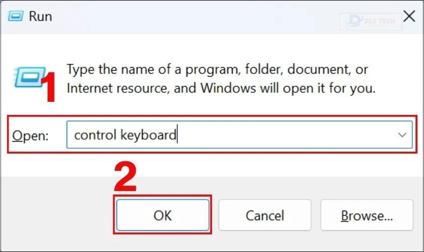 Gõ “Control Keyboard” tại hộp kiểm Open và nhấn OK