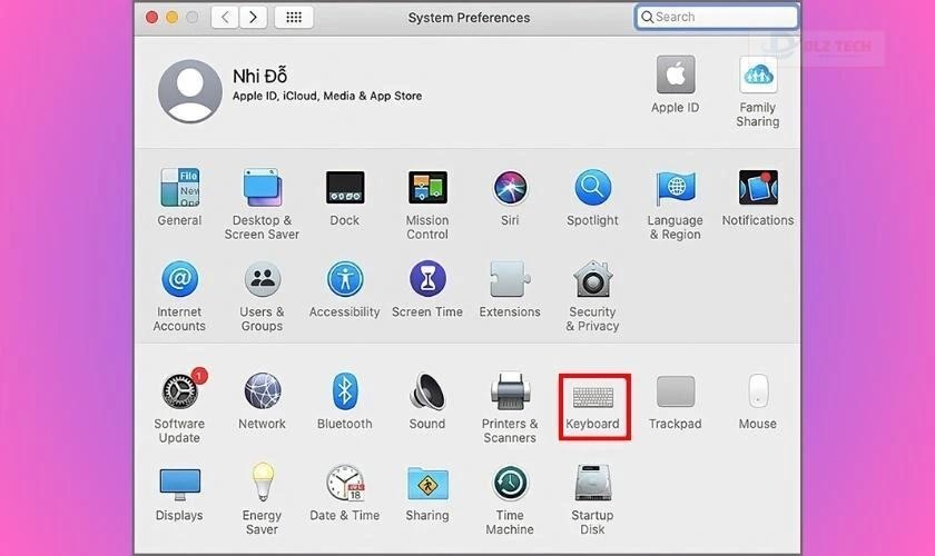 Chọn mục Keyboard