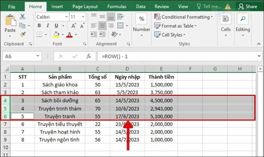 Chèn thêm nhiều dòng trống xen kẽ giữa các dòng trong Excel