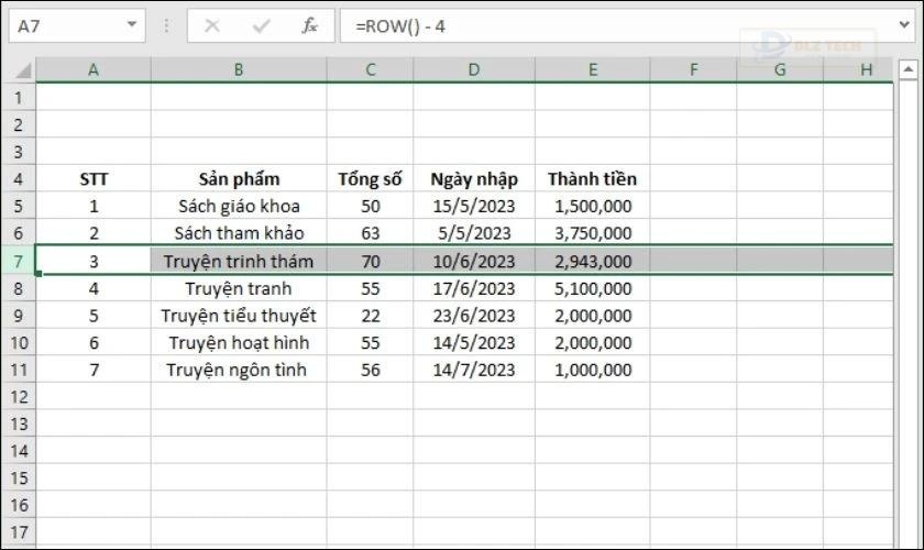 Kết quả sau khi thực hiện xóa hàng không làm ảnh hưởng đến các hàng khác