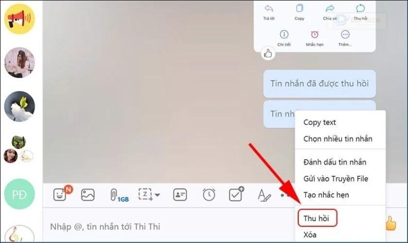 Cách thu hồi tin nhắn Zalo trên máy tính, PC
